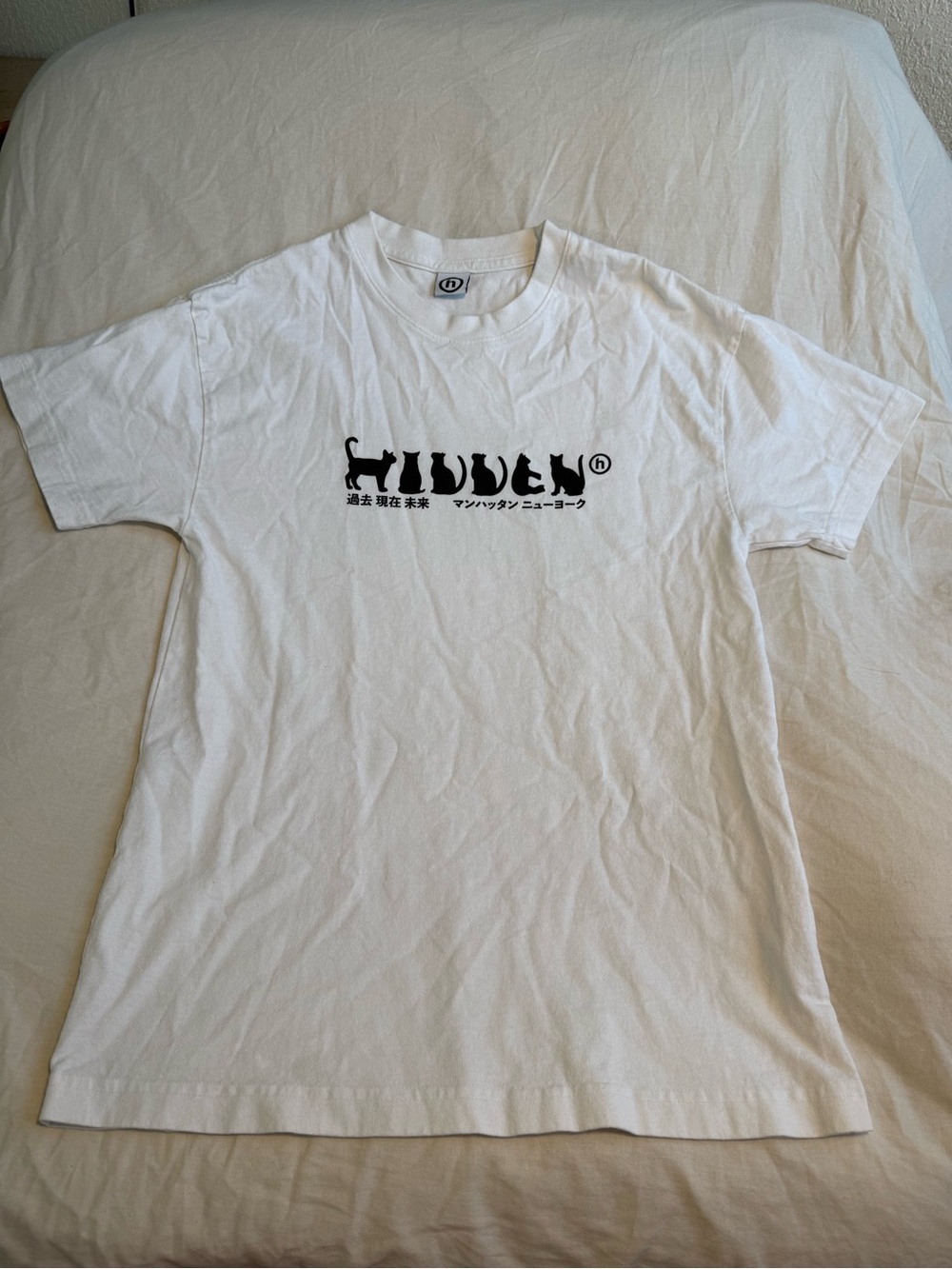Hidden NY White Graphic Tee - Black Cat Graphic